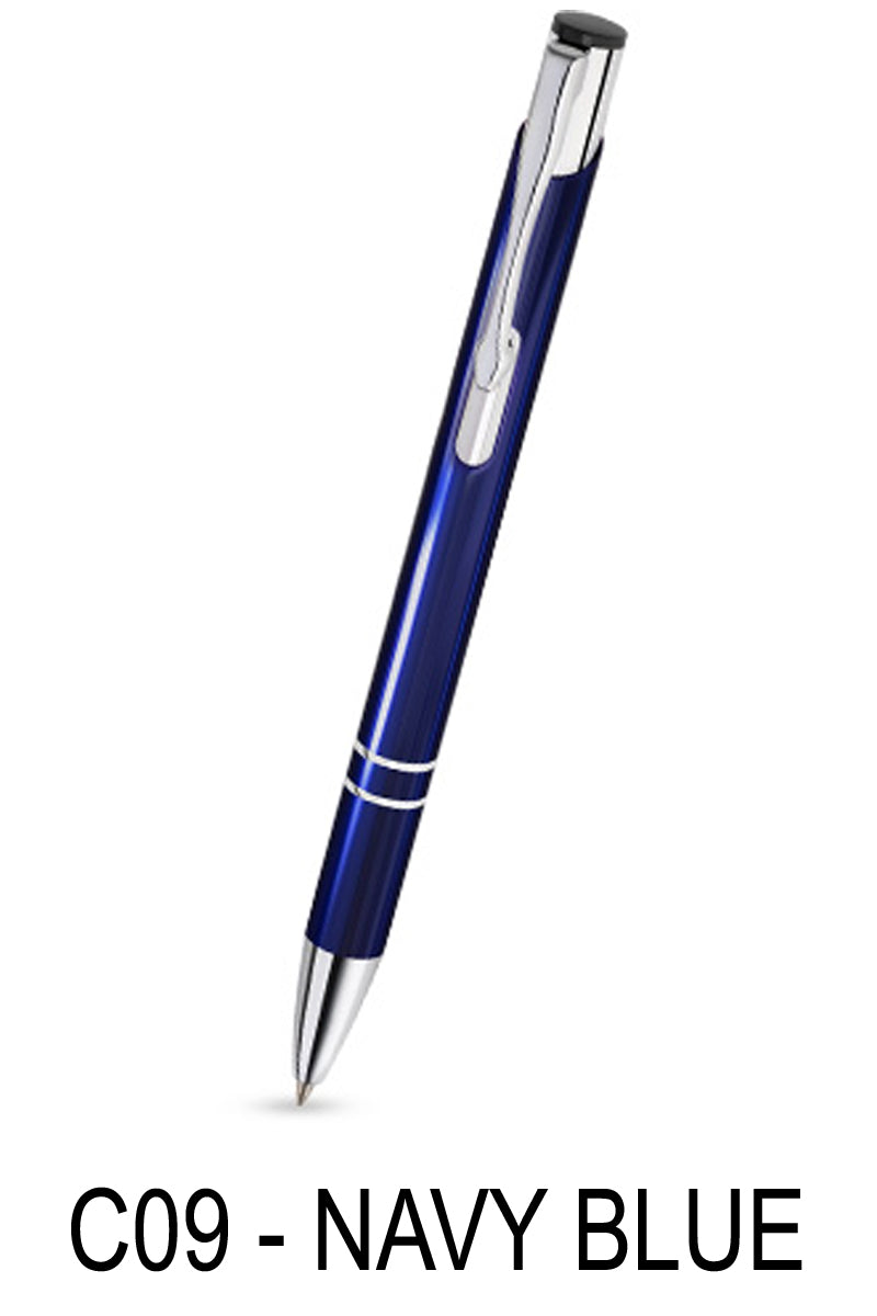 Personalised Engraved Metal Ballpoint Pen - Navy blue & clear box