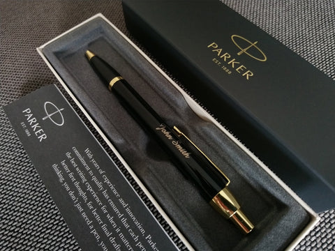 Elegant & Exclusive GIFT Personalised PARKER IM Black Gold Trim Ballpoint Pen