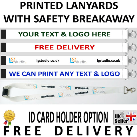 Printed personalised custom lanyards neck strap with text, logo in full colour [CARD HOLDER INCLUDED]