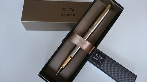 Personalised Engraved Parker IM Roller Brushed Metal Gold Trim + gift box