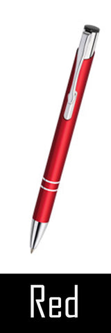 100 x red metal ballpoint pen personalised engraved [blue ink]