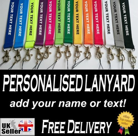 56 x Personalised printed lanyard neck strap [Light Blue] [White Text]