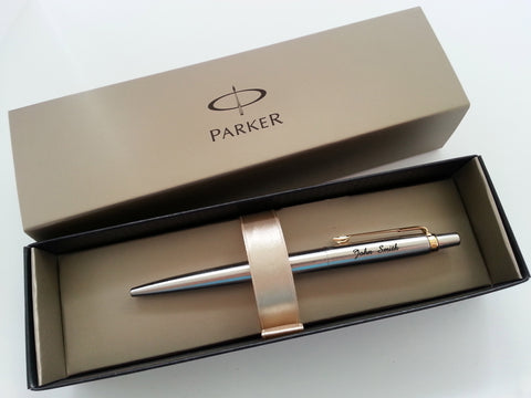 Personalised Parker Jotter Ballpoint Pen Stainless Steel Gold Trim [Gift Box] [Black ink]